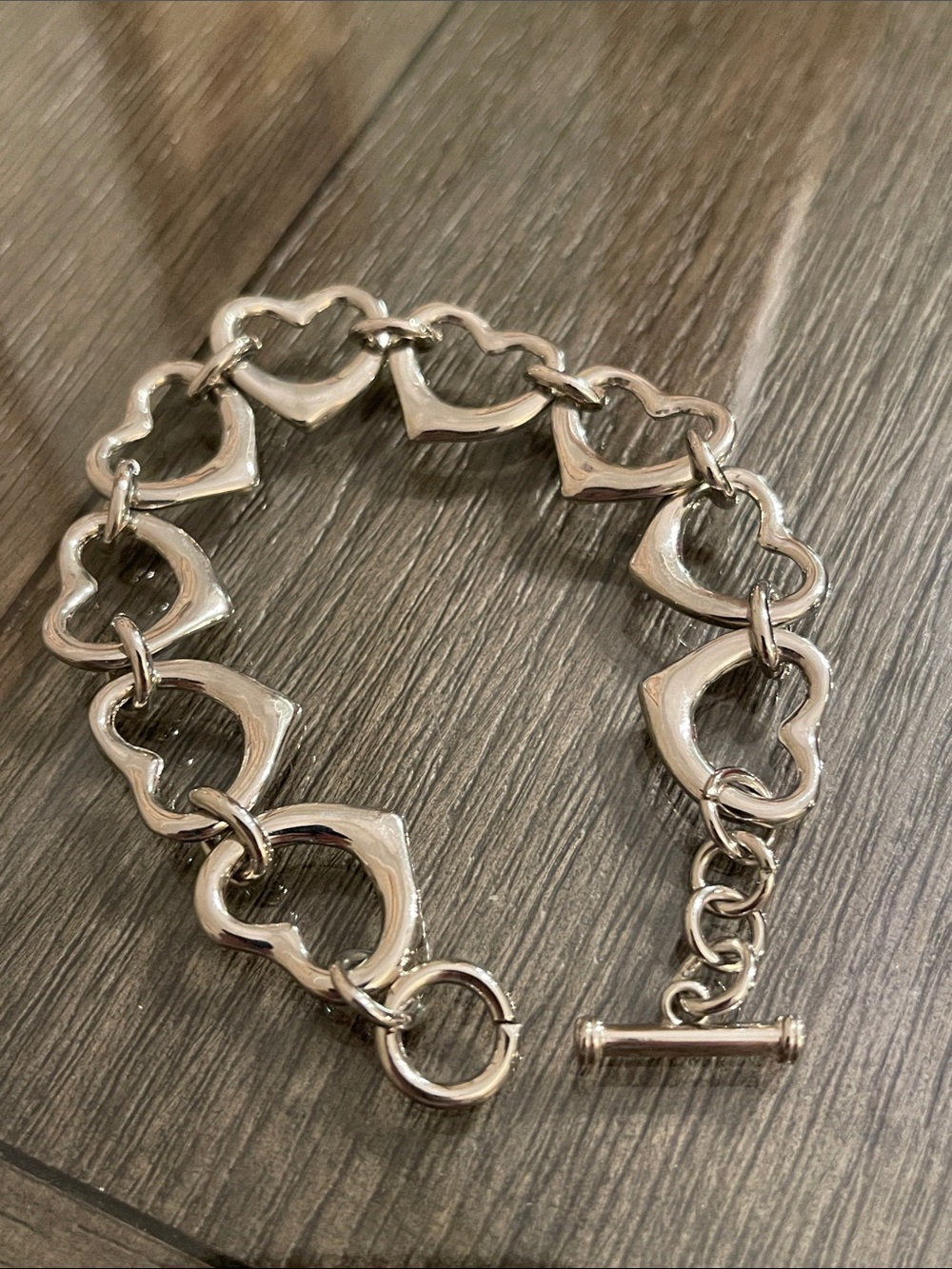Vintage Silver-tone Open Heart Toggle Bracelet 8 1/2” approx - Picture 8 of 16
